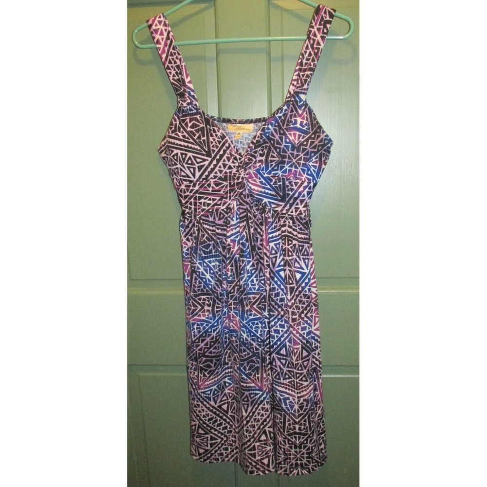 Allison Brittney Women's Purple Geometric Stretch Sleeveless Swing Dress Size M
